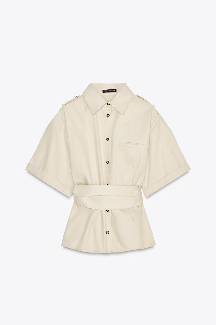 SHIRT WITH BELT LOOPS AND WAISTBELT
