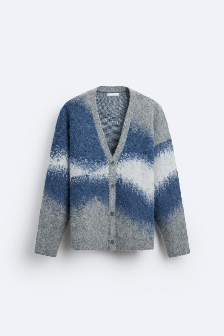 JACQUARD CARDIGAN MOHAIR EFFECT