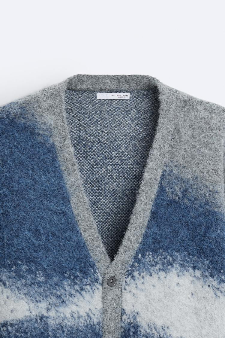 JACQUARD CARDIGAN MOHAIR EFFECT