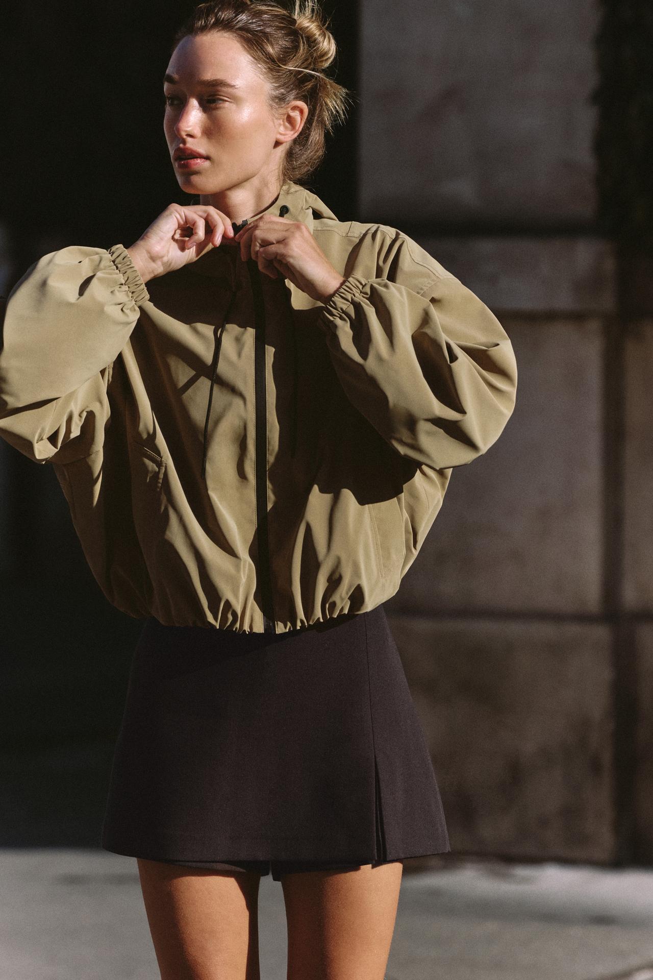 RUBBER-EFFECT BOMBER JACKET WITH HOOD