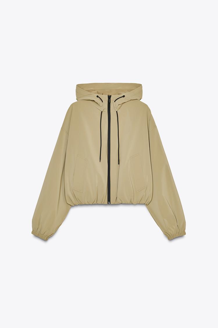 RUBBER-EFFECT BOMBER JACKET WITH HOOD