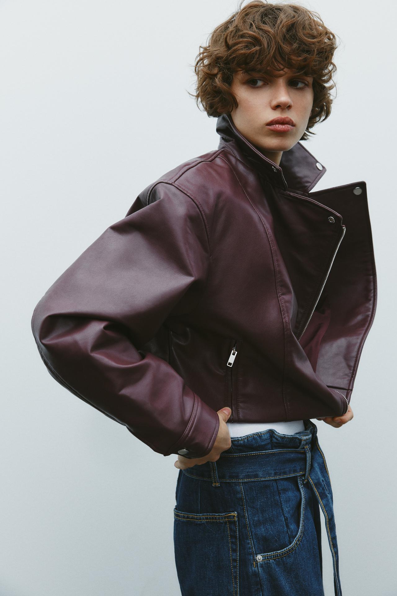 SHORT BIKER JACKET IN SYNTHETIC MATERIAL