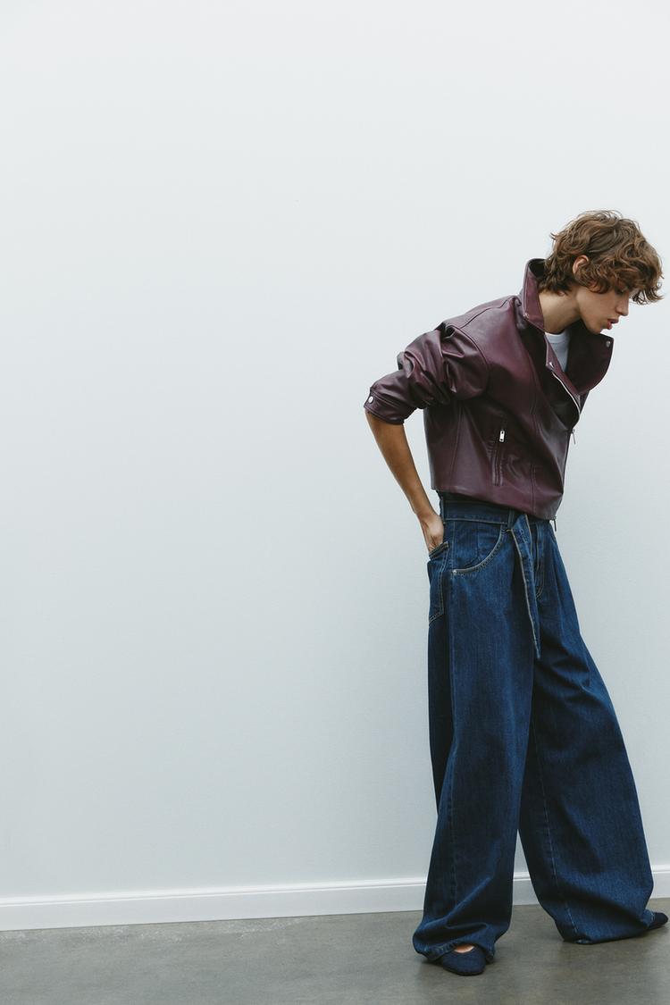 SHORT BIKER JACKET IN SYNTHETIC MATERIAL
