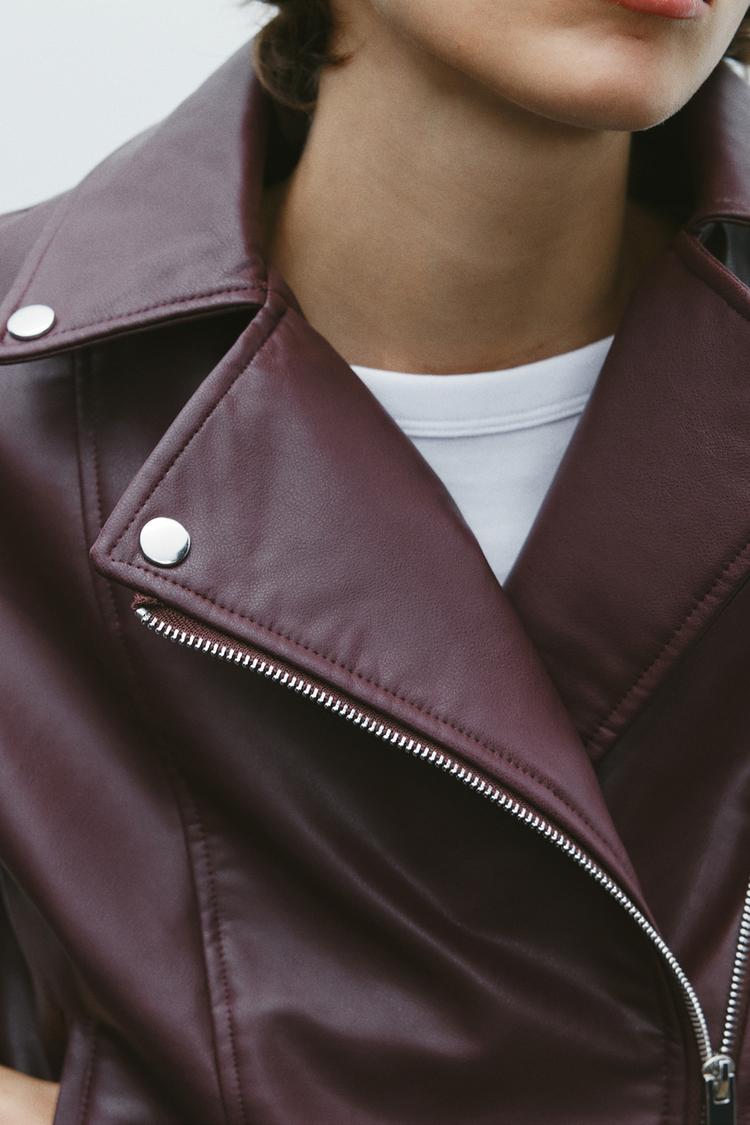 SHORT BIKER JACKET IN SYNTHETIC MATERIAL
