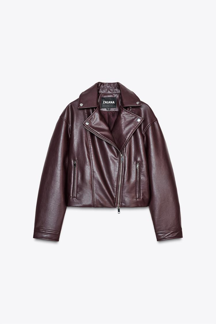 SHORT BIKER JACKET IN SYNTHETIC MATERIAL