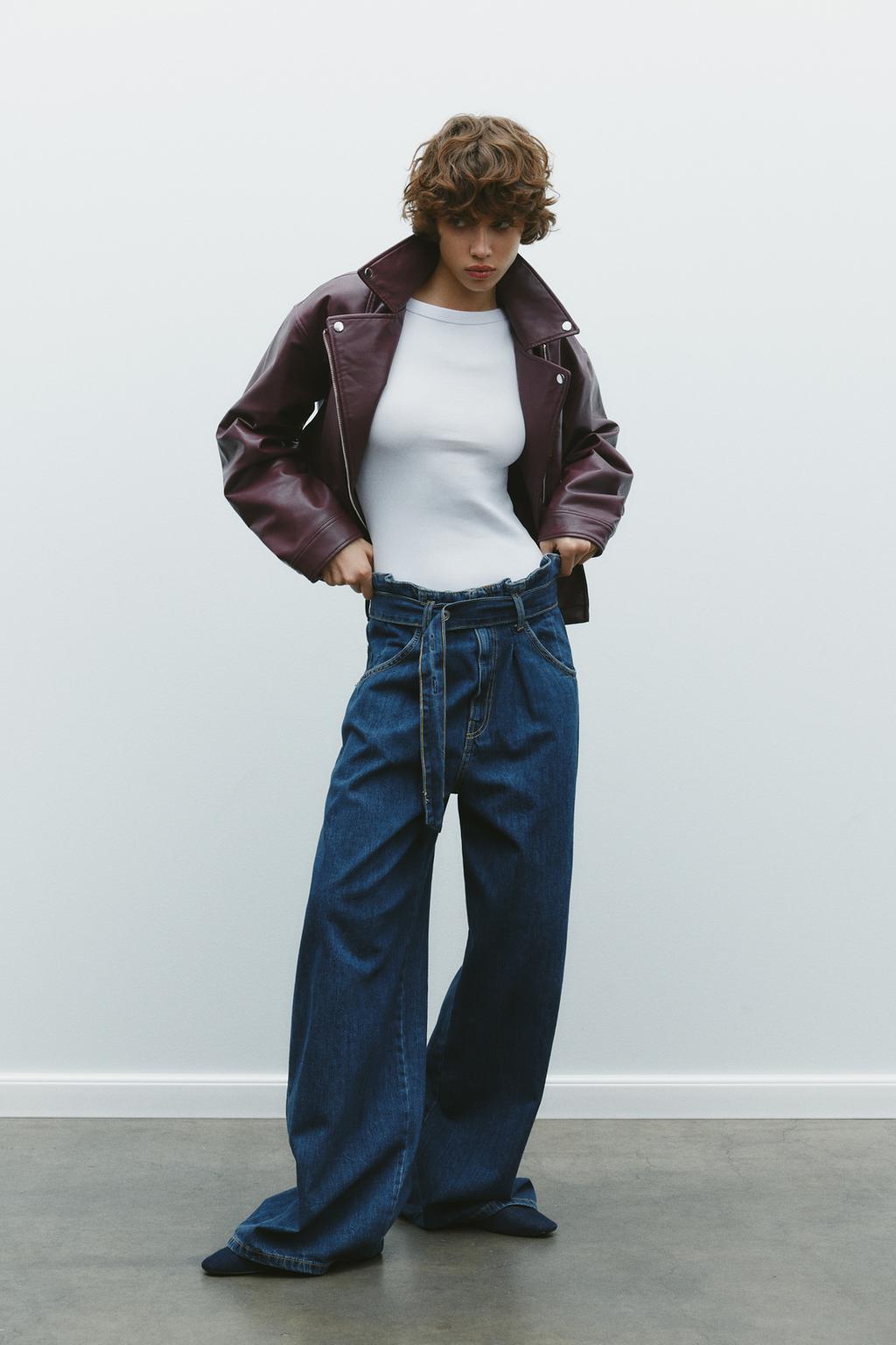 SHORT BIKER JACKET IN SYNTHETIC MATERIAL