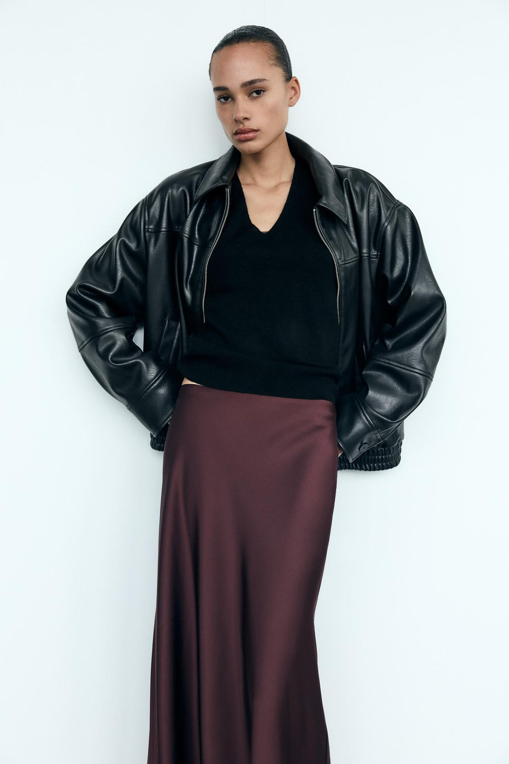 SATIN MIDI SKIRT