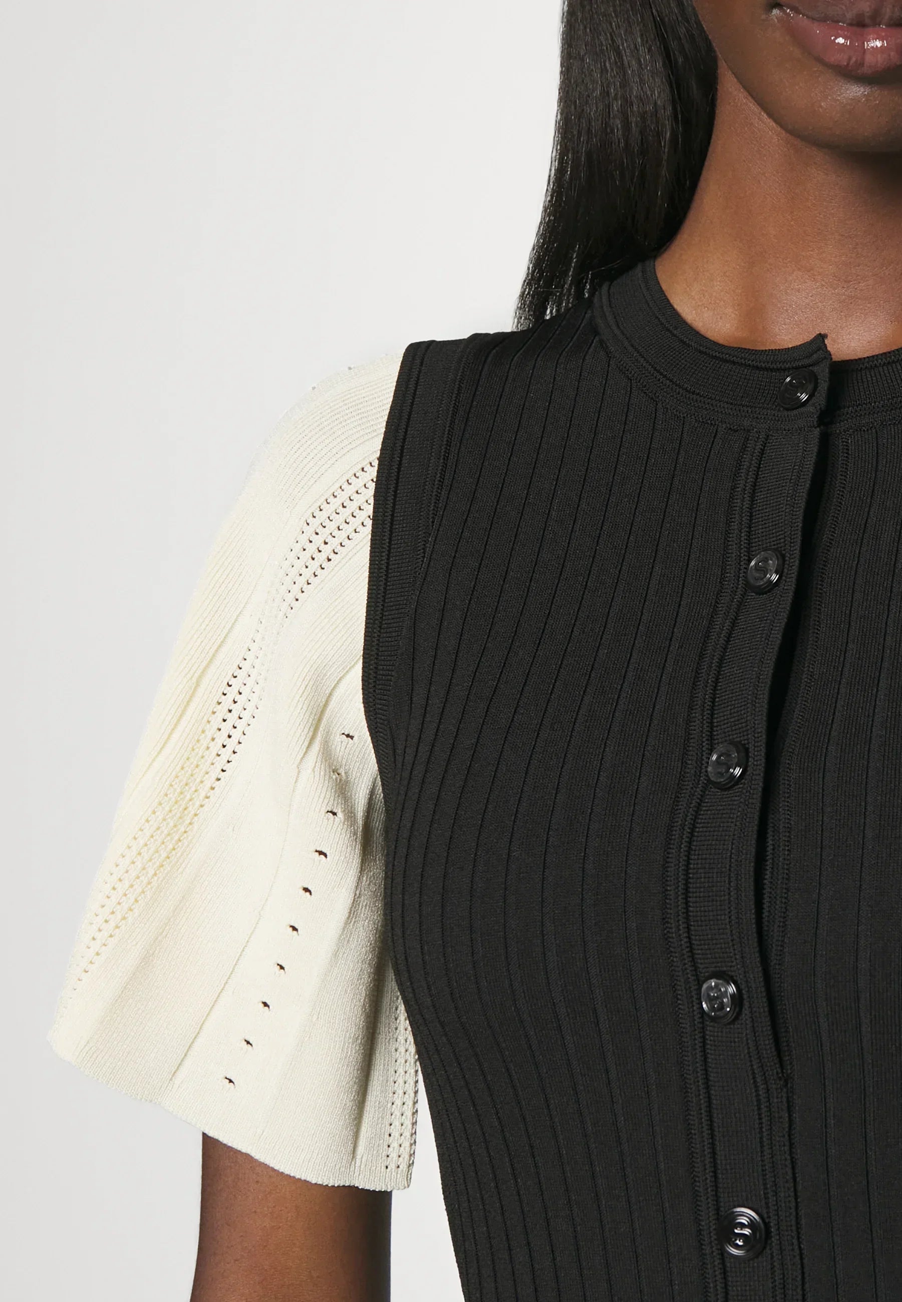 Two-Tone Knitted Dress with Flared Sleeves