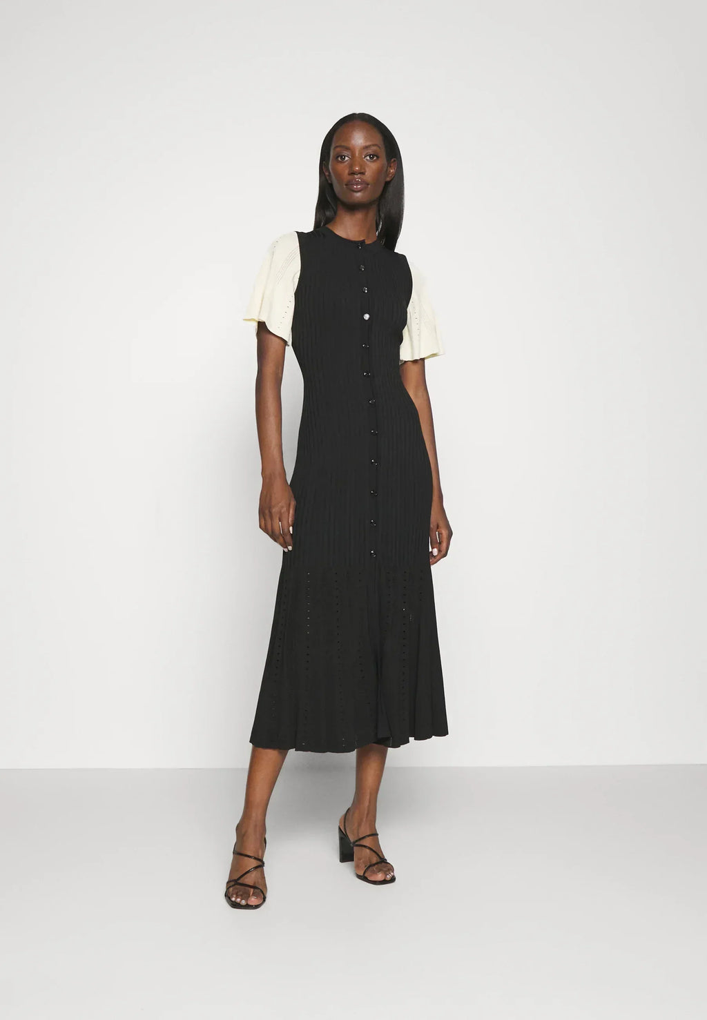 Two-Tone Knitted Dress with Flared Sleeves