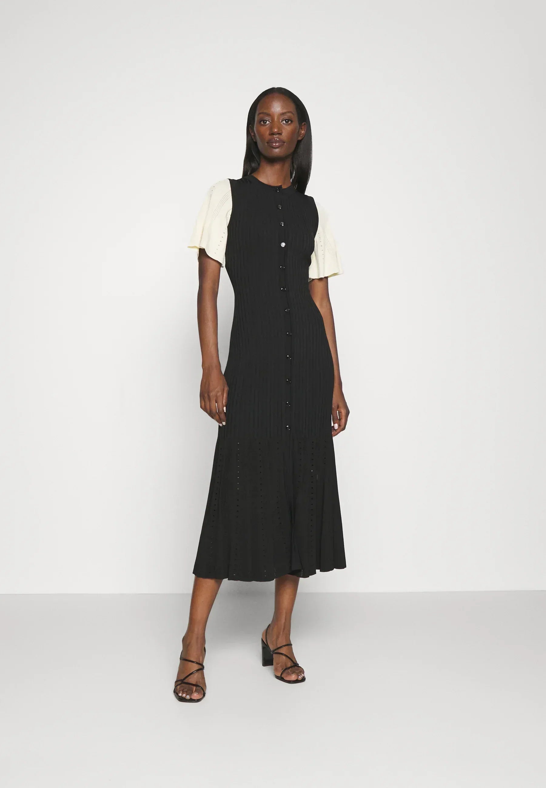 Two-Tone Knitted Dress with Flared Sleeves