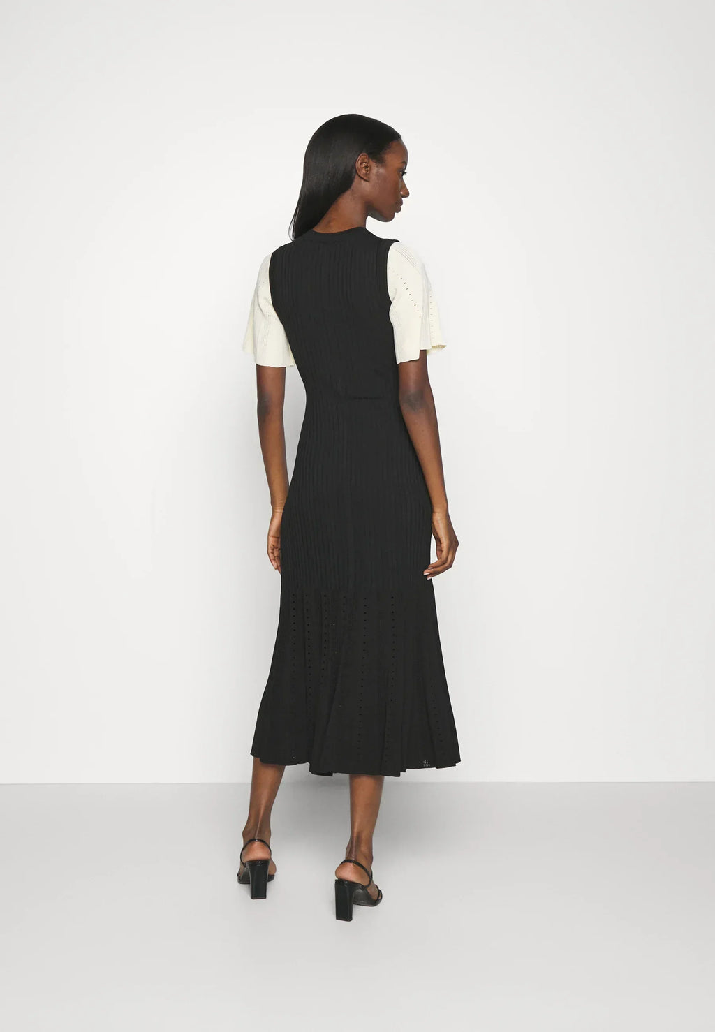 Two-Tone Knitted Dress with Flared Sleeves