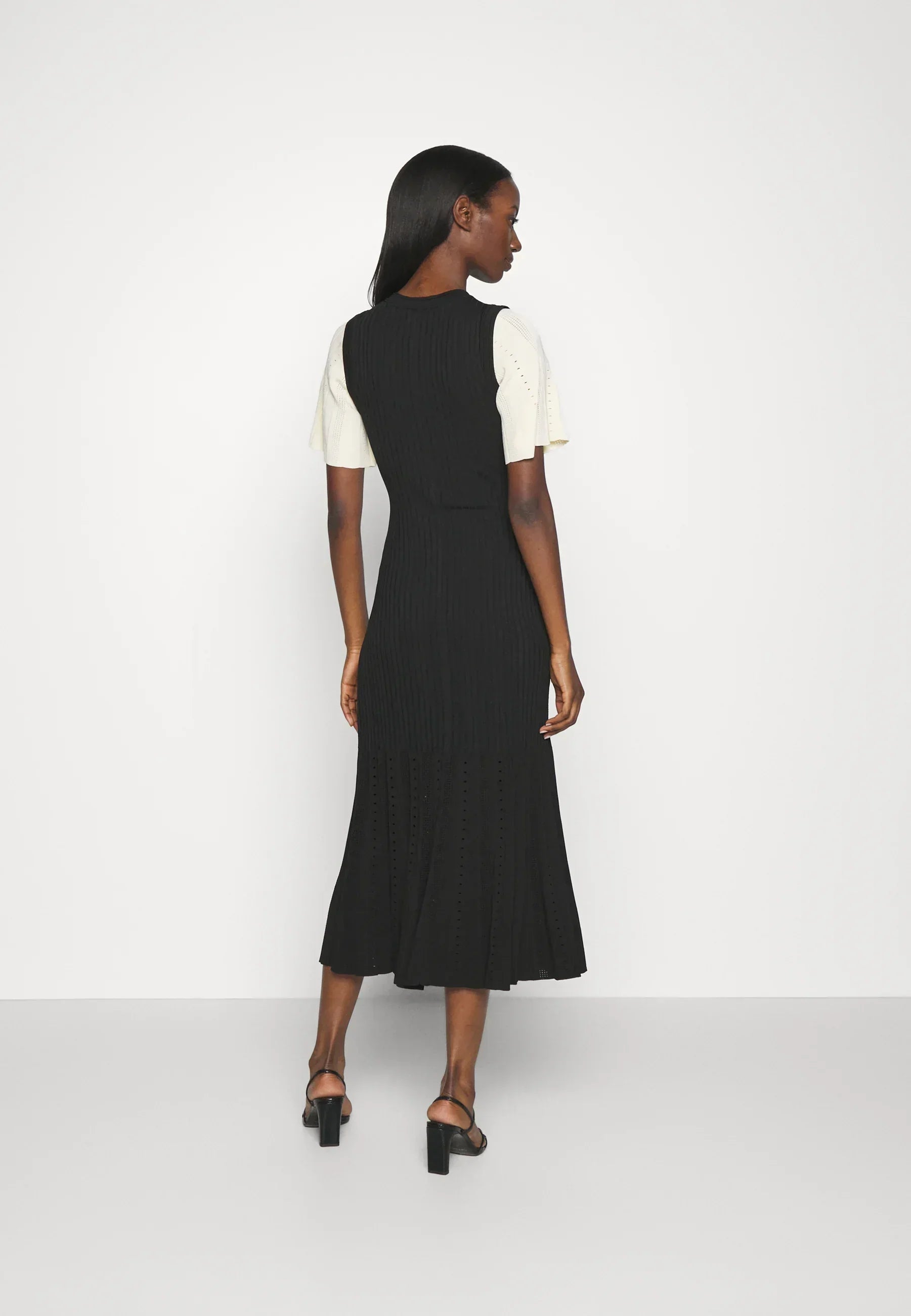 Two-Tone Knitted Dress with Flared Sleeves