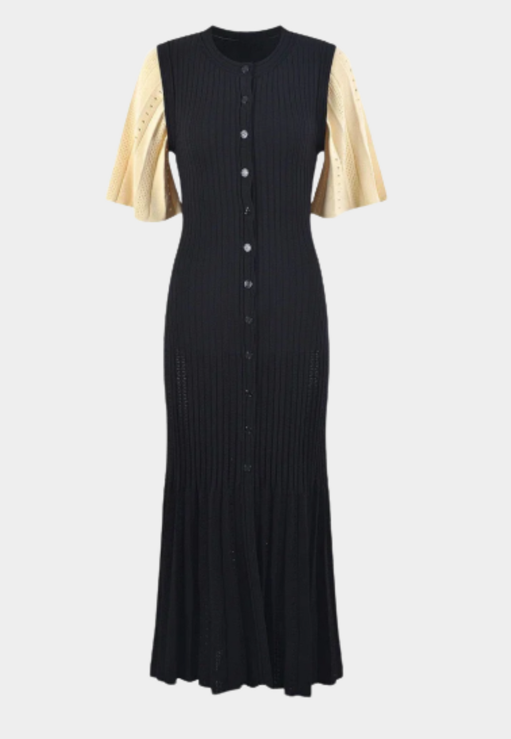 Two-Tone Knitted Dress with Flared Sleeves