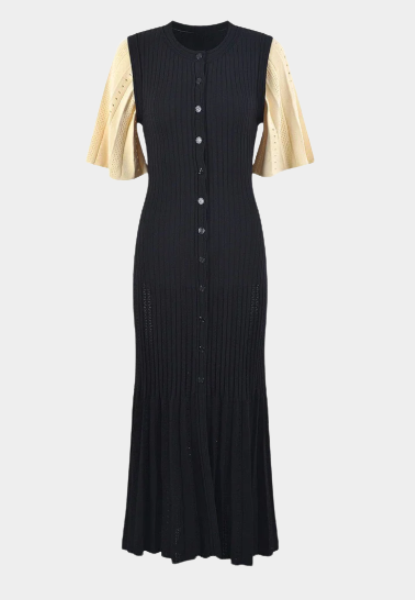 Two-Tone Knitted Dress with Flared Sleeves