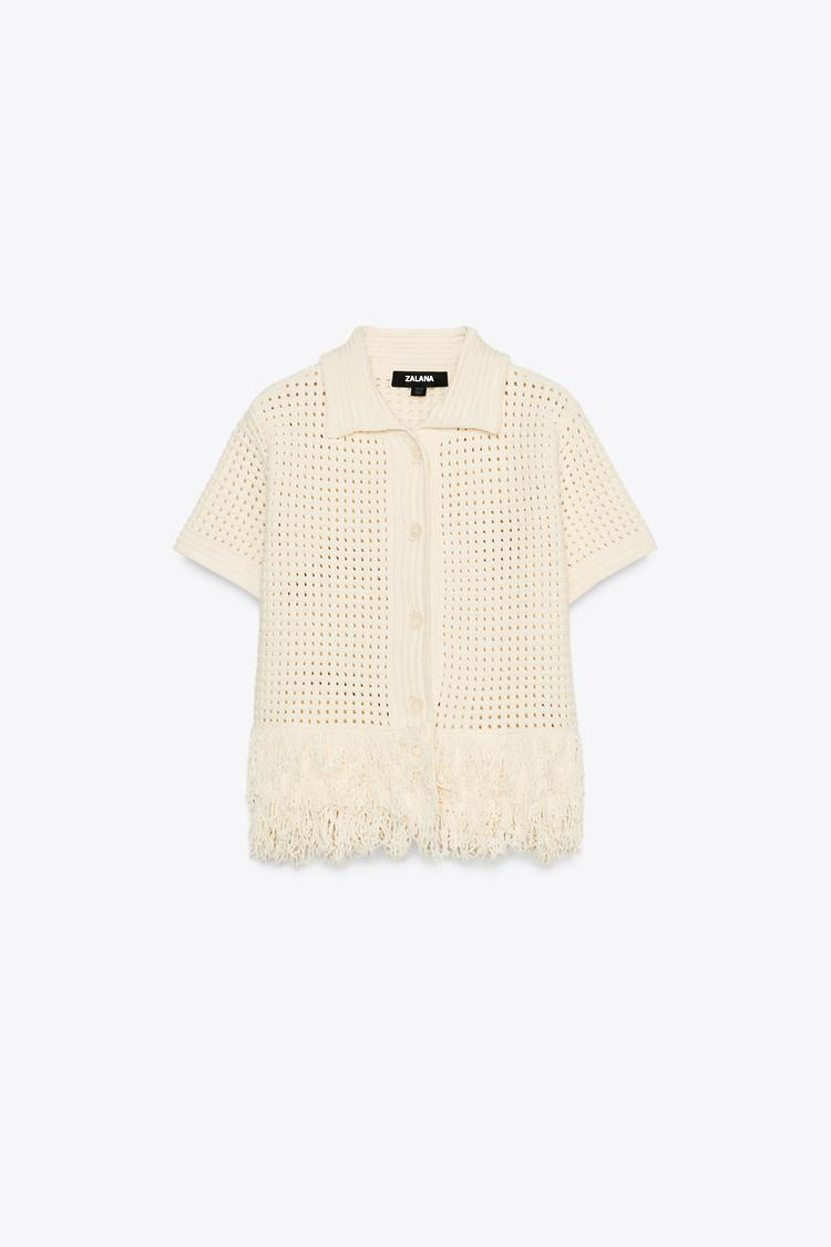 FRINGED CHECKERED KNIT VEST